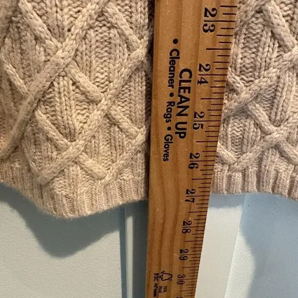 J Crew Sweater Womens Medium Beige Diamond Cable Knit Merino Wool Blend Pullover - Picture 6 of 10